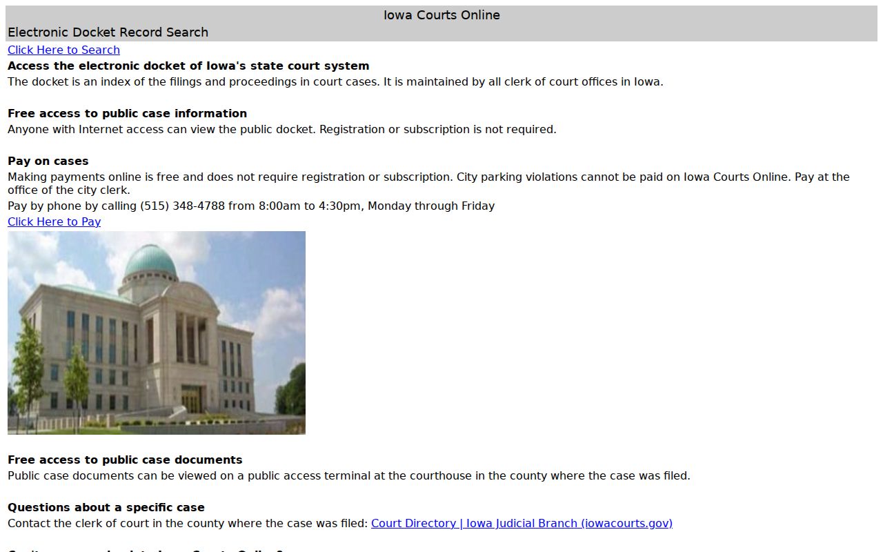 Iowa Courts Online public docket landing page for Henry County warrant checks