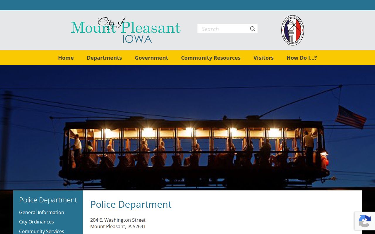 Mount Pleasant Police Department contact panel