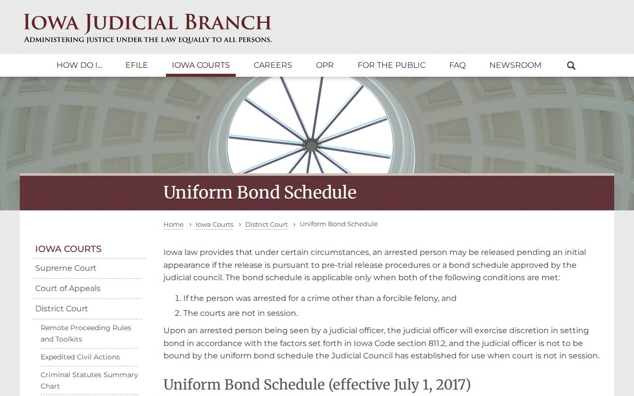 Iowa uniform bond schedule for qualifying Henry County court cases