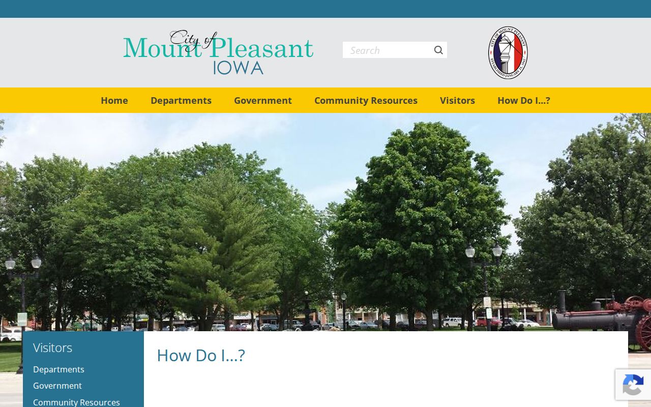 Mount Pleasant service menu showing the traffic ticket route
