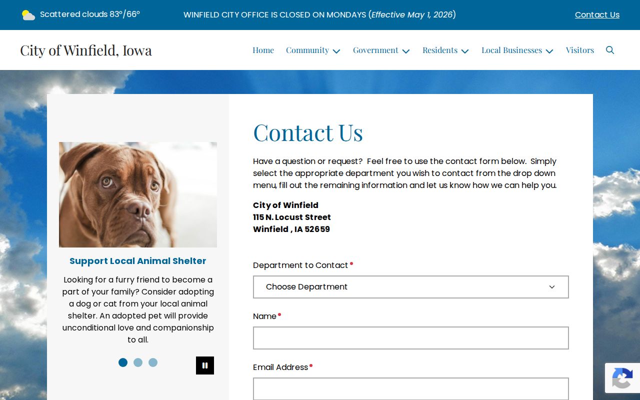 Winfield city public contact form and address