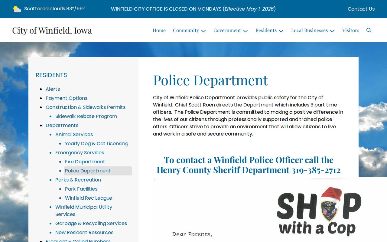 Winfield warrant records police contact and sheriff fallback
