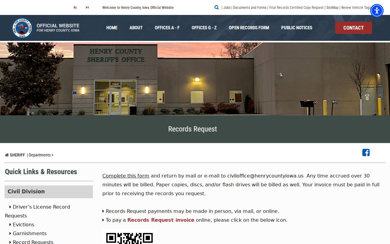 Henry County sheriff records request instructions for warrant record inquiries
